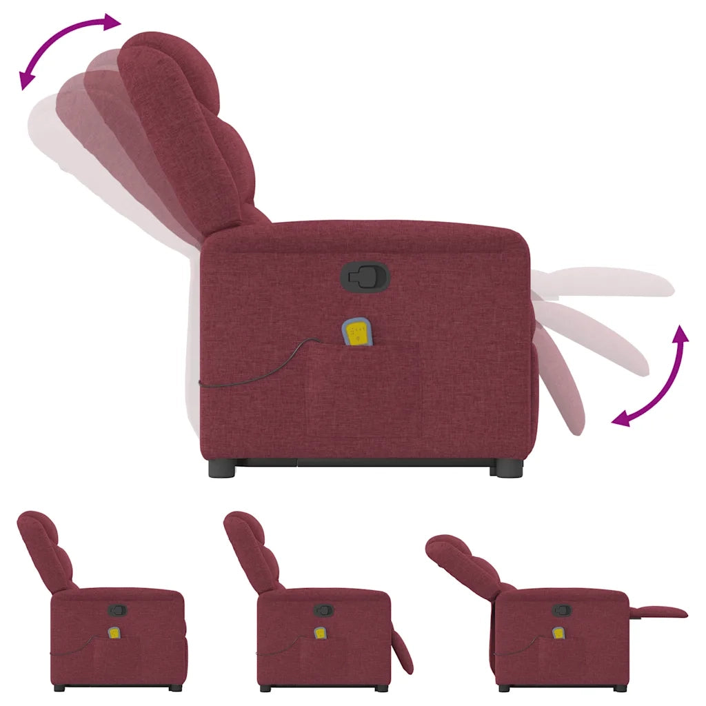 vidaXL Poltrona Alzapersona Massaggio Reclinabile Rosso Vino Tessuto
