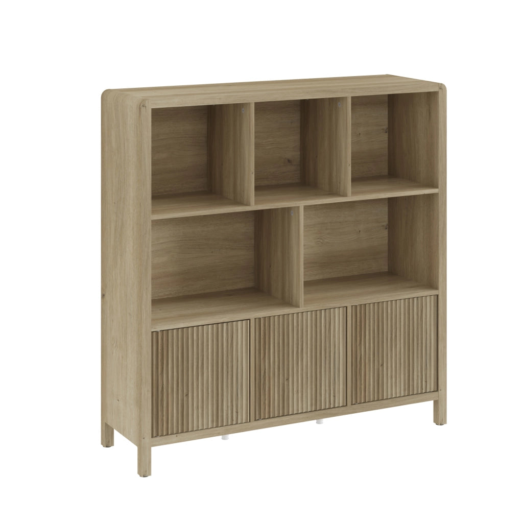 Credenza Bassa Lukkodso con 3 Ante e Scomparti Aperti 102x98x30 cm Effetto Rovere Medio Chiaro [en.casa]