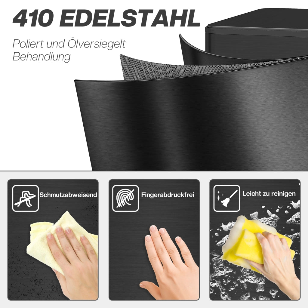 Pattumiera 20L ¨C Xylo ¨C Coperchio Soft-Close, Acciaio Inox, Nero