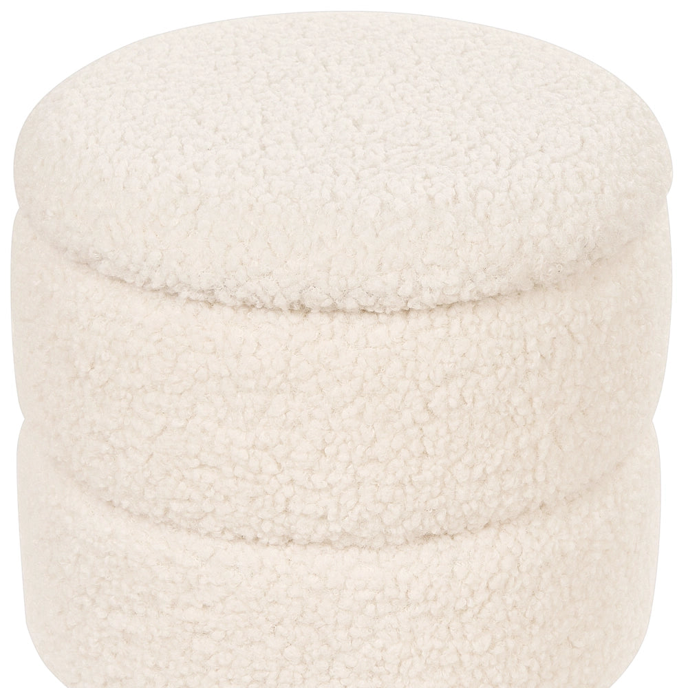 Pouf imbottito in morbido tessuto bouclè bianco con contenitore elegante glamour camera da letto soggiorno