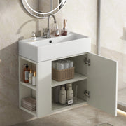 Mobile sottolavabo sospeso con lavabo integrato e vani laterali per bagno in truciolato bianco 69 × 52 × 32 cm