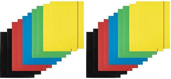 Map cartonata 10 pezzi (2 pezzi per colore 5x2) | Map con elastico | Map con elastico per A4 | 3 cerniere 300 g, cartellino aperto, diverse colori (confezione da 2)