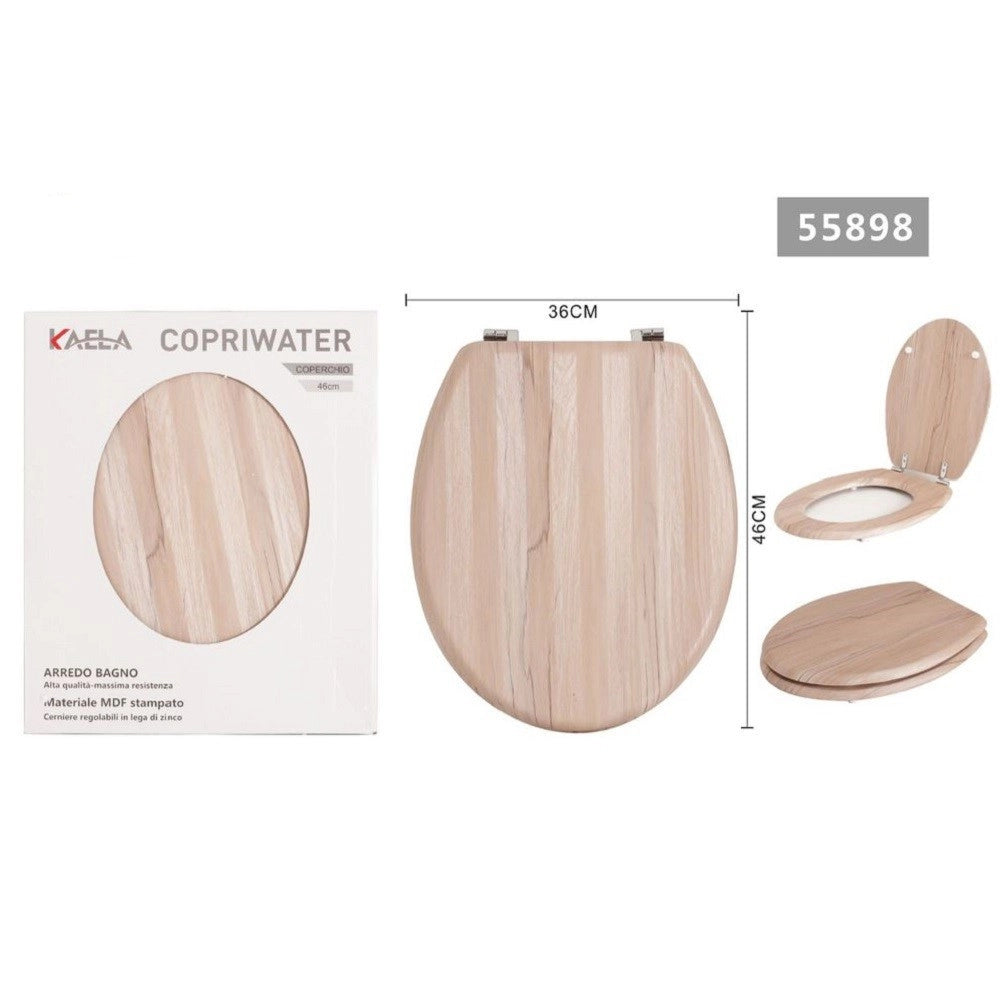Trade Shop - Copriwater Universale In Mdf Stampato Legno Cerniere Regolabili 46 X 36 Cm 55898 -        3,5