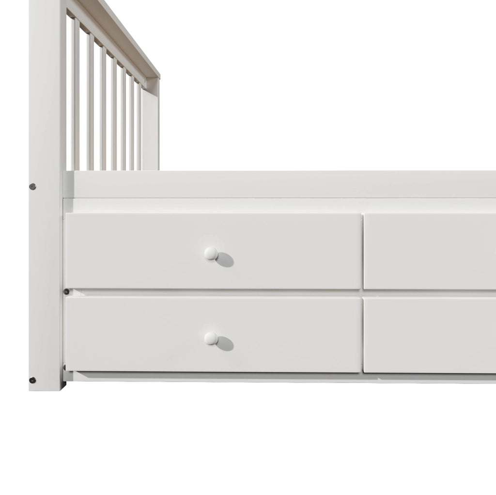 Letto a una piazza 90x200 cm con cassetti e letto estraibile in pino e MDF bianco
