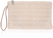 Clutch Classica Stro, Borse da Uomo e Donna per Estate, Stile Bohemian, Borsa da Mano con Cerniera e Cinturino per Lavoro, Appuntamenti, Vita di Tutti i Giorni e Viaggi, Bianca