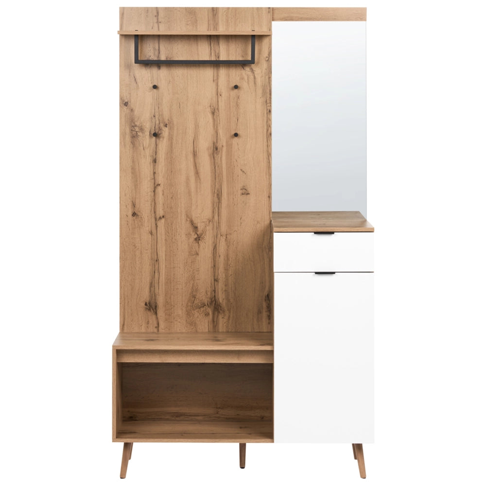 Set da ingresso in MDF marrone chiaro con porta scarpe e appendiabiti