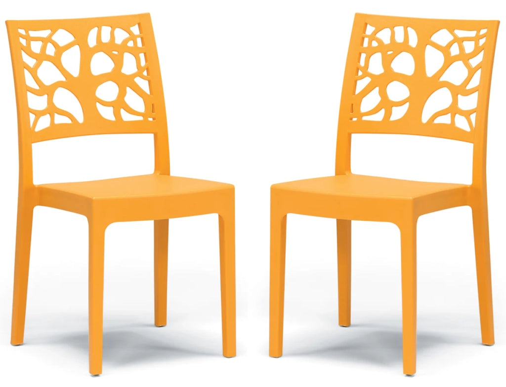 Set 2 sedie in polipropilene TETI, impilabile, resistente ai raggi UV, design moderno, ideale per sala da pranzo, cucina, sala d’attesa, bar, ristoranti o giardino, colore Giallo Ocra