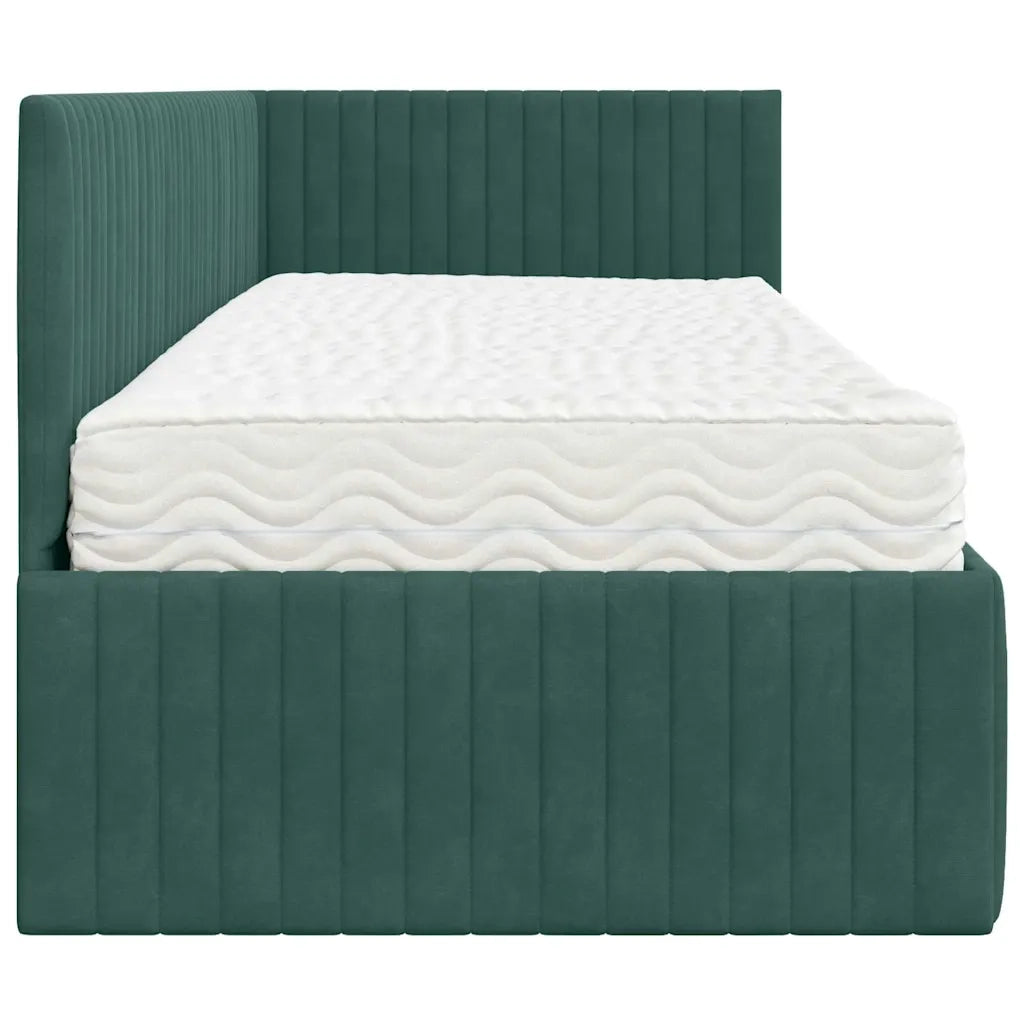 Letto singolo | Letto per adulti | Struttura Letto Angolare con Materasso 2 pcs Verde Velluto