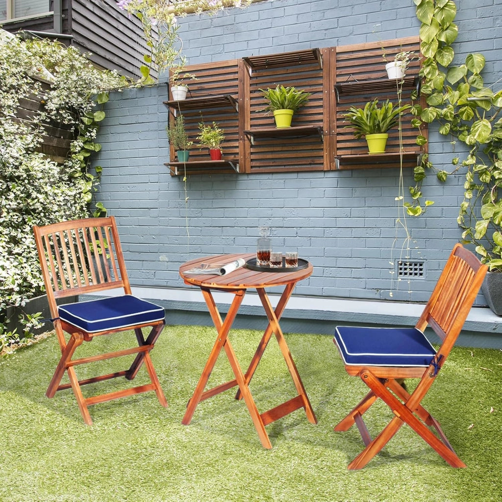 Set da Bistrò Pieghevole, Tavolo Portato 40 kg, Sedie con Cuscini Portato 160 kg, Set Giardino, Set Tavolo e Sedie da Giardino, Set da Esterno per Balcone (Cuscini Blu)