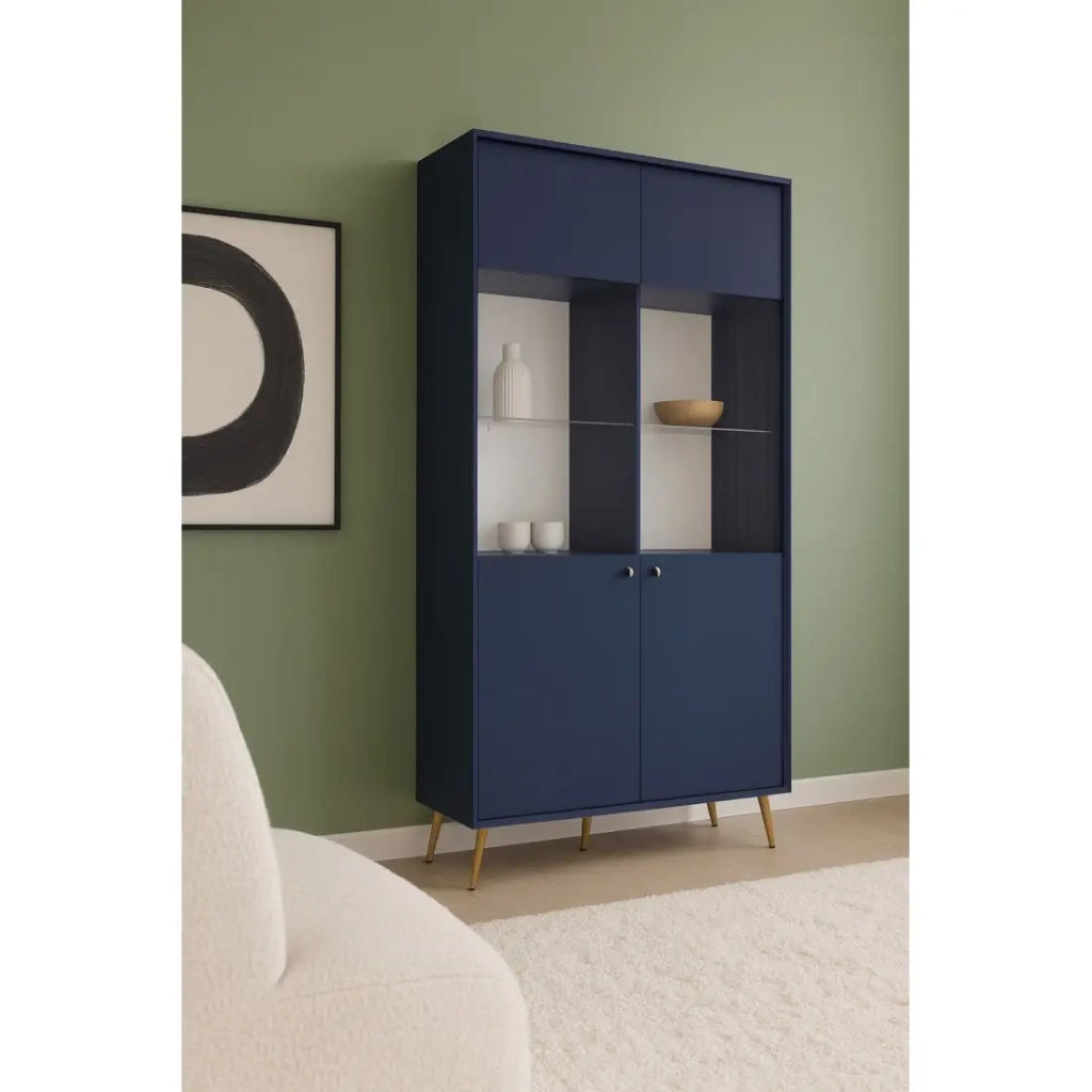 Vetrina design AZURÉA – 2 porte in vetro LED – Blu profondo – 106x191x41 cm