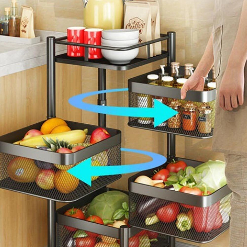 Carrello Trolley Cucina in Metallo 6 Ripiani 26x85 4 Ruote Salvaspazio Nero