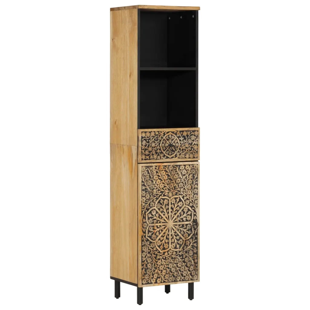 Mobiletto da bagno 38 x 33 x 160 cm ampio spazio contenitivo stile retrò legno massello di mango 02_0047289
