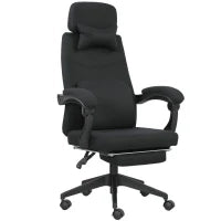 Poltrona da ufficio poltrona da ufficio grande comfort schienale regolabile poggiapiedi ruote 360° lino 62 x 68 x 127 cm nero