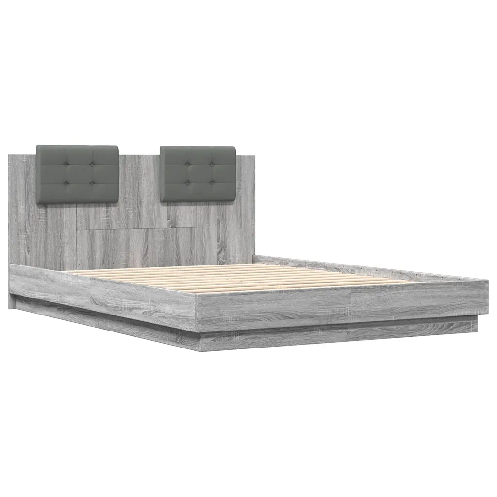 Letto matrimoniale | Letto per adulti | Giroletto Testiera Grigio Sonoma 140x200 cm Legno Multistrato