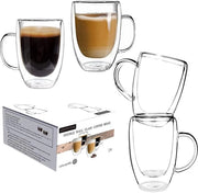Coppette da caffè in vetro a doppia parete - termoresistente - set da 4 - 450 ml