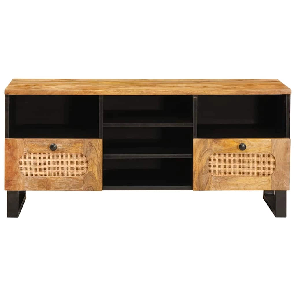 Mobile porta TV rettangolare funzionale 100 x 33 x 46 cm stile moderno ambiente contemporaneo legno massello di mango marrone 02_0057794
