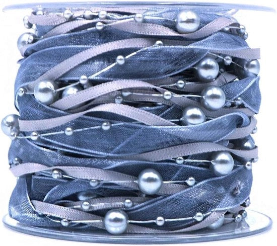 Decorazione di feste - Set di trucchi per tessuto - Lint chiffon, organza e filo di raso - Decorazione per albero di Natale e fiori per matrimoni - Pacchetto artigianale - Grigio - 10M - Decorazione per feste - Adatto per vari progetti - Modello elegante