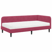 Letto singolo | Letto per adulti | Cornice del letto ad angolo Rosso Vino 90 x 200 cm Velluto