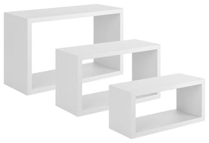 Set 3 Mensole da Parete Rettangolare in Fibra di Legno Trittico Bianco