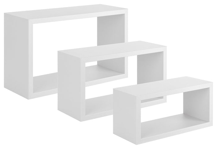 Set 3 Mensole da Parete Rettangolare in Fibra di Legno Trittico Bianco