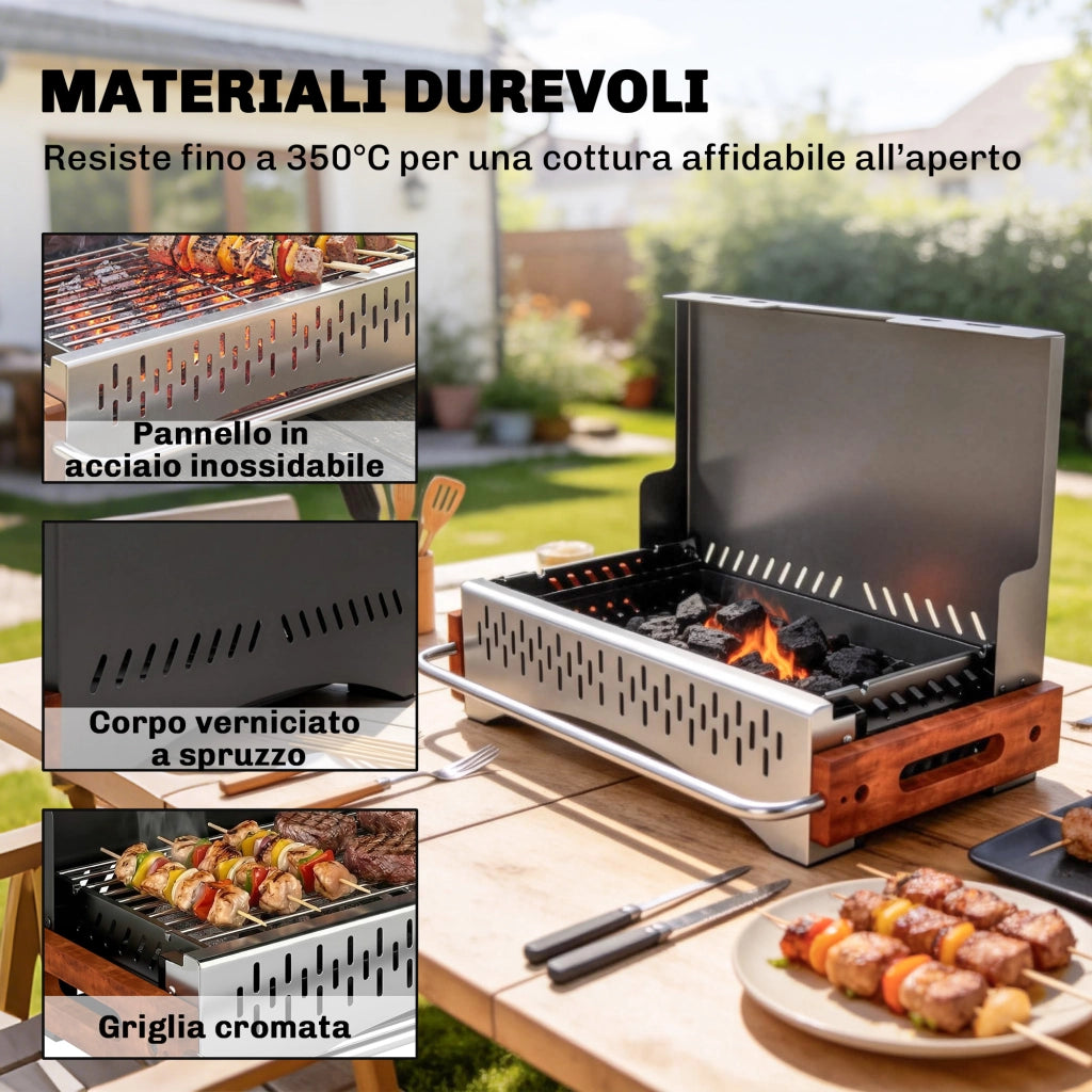 Barbecue Portatile a Carbone ¨C zephmum ¨C Acciaio Inox, Nero, 50.5x34x33 cm
