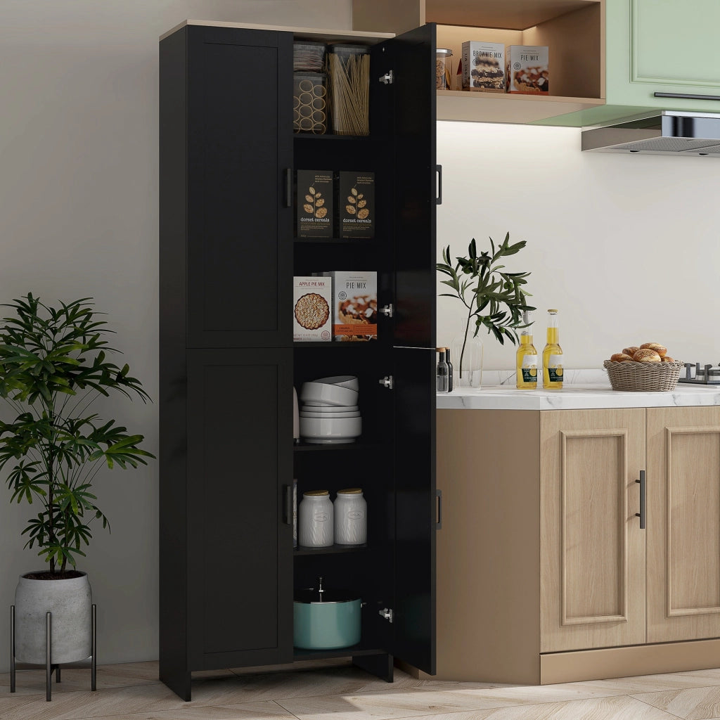 Armadio da Cucina con 4 Ante e Ripiani Aggiustabili ¨C zephmum ¨C Nero 60x30x170 cm