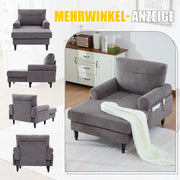 Poltrona Relax Ampia con Tasche Laterali Schienale e Braccioli Confortevoli Piedi in Legno Massello in Ciniglia Grigio Scuro