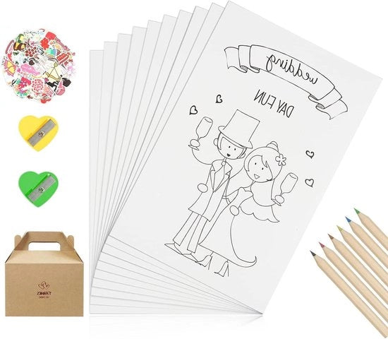 Decine di colori per il matrimonio - Libro di colori con matite colorate e adesivi - Ideale regalo per bambini ospiti di un matrimonio