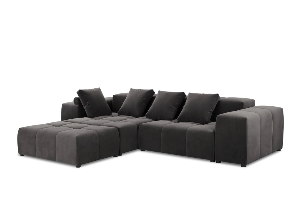 Cosmopolitan Design - Divano angolare modulare reversibile "Rome" 5 posti in velluto grigio scuro 