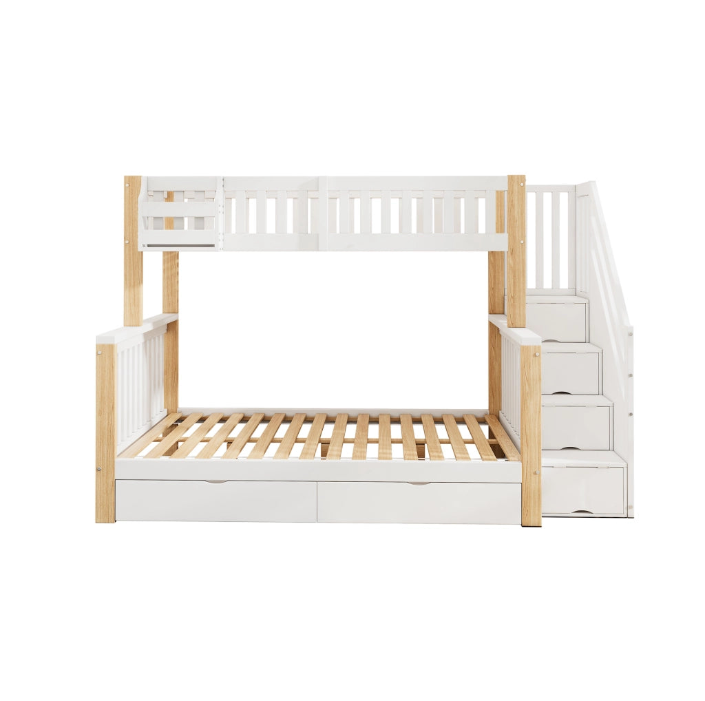 Letto a castello per bambini 90x200 e 140x200 cm con scale contenitore; bianco naturale