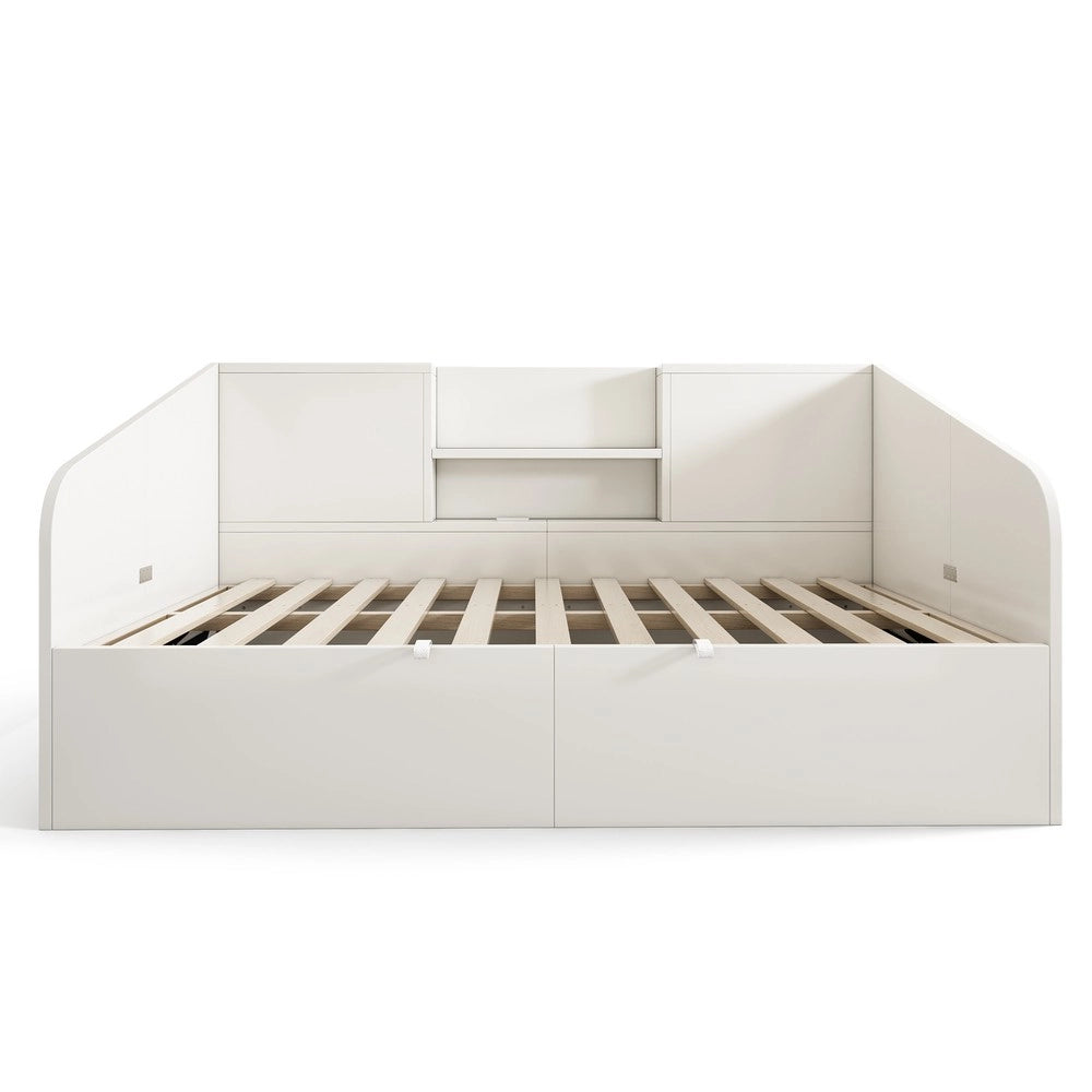 Letto Singolo Contenitore 90x190 con USB ¨C MINIMAL ¨C Bianco, Legno, Doghe Incluse