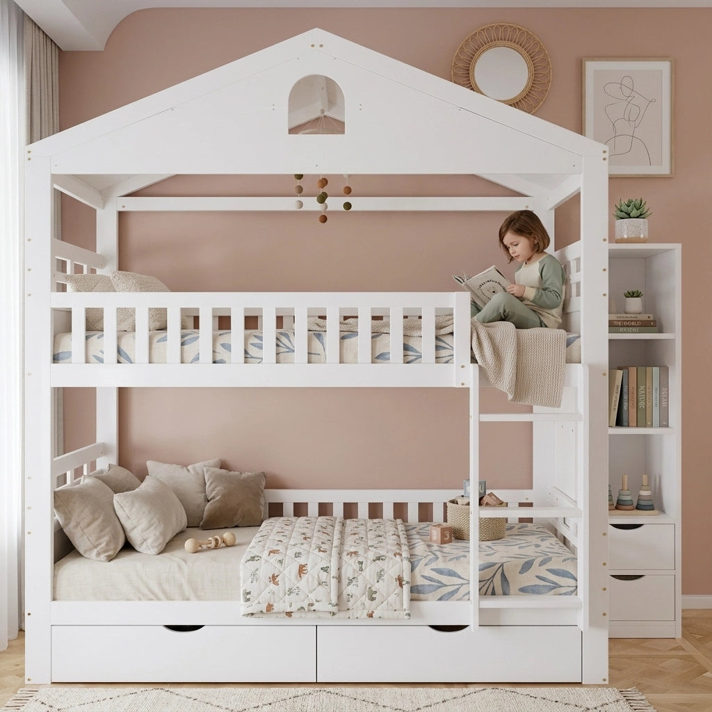 letto a castello in legno bianco 101 x 245 cm