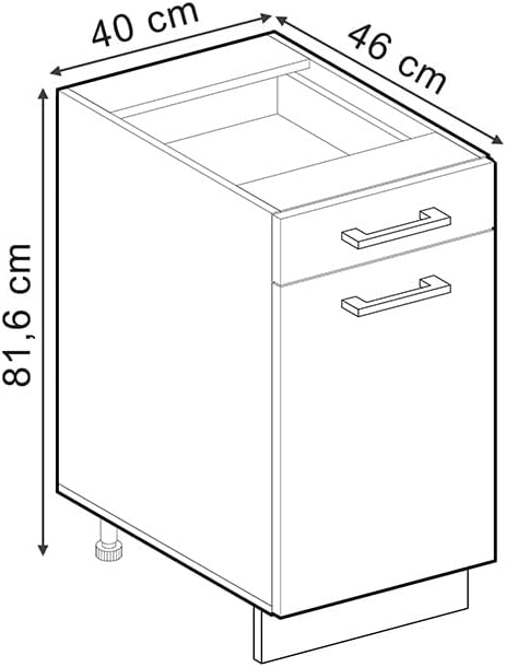 Mobiletto base per cucina R-Line, Grigio-blu, 40 cm senza piano di lavoro, per la libera combinazione all'interno di sistemi cucina modulari