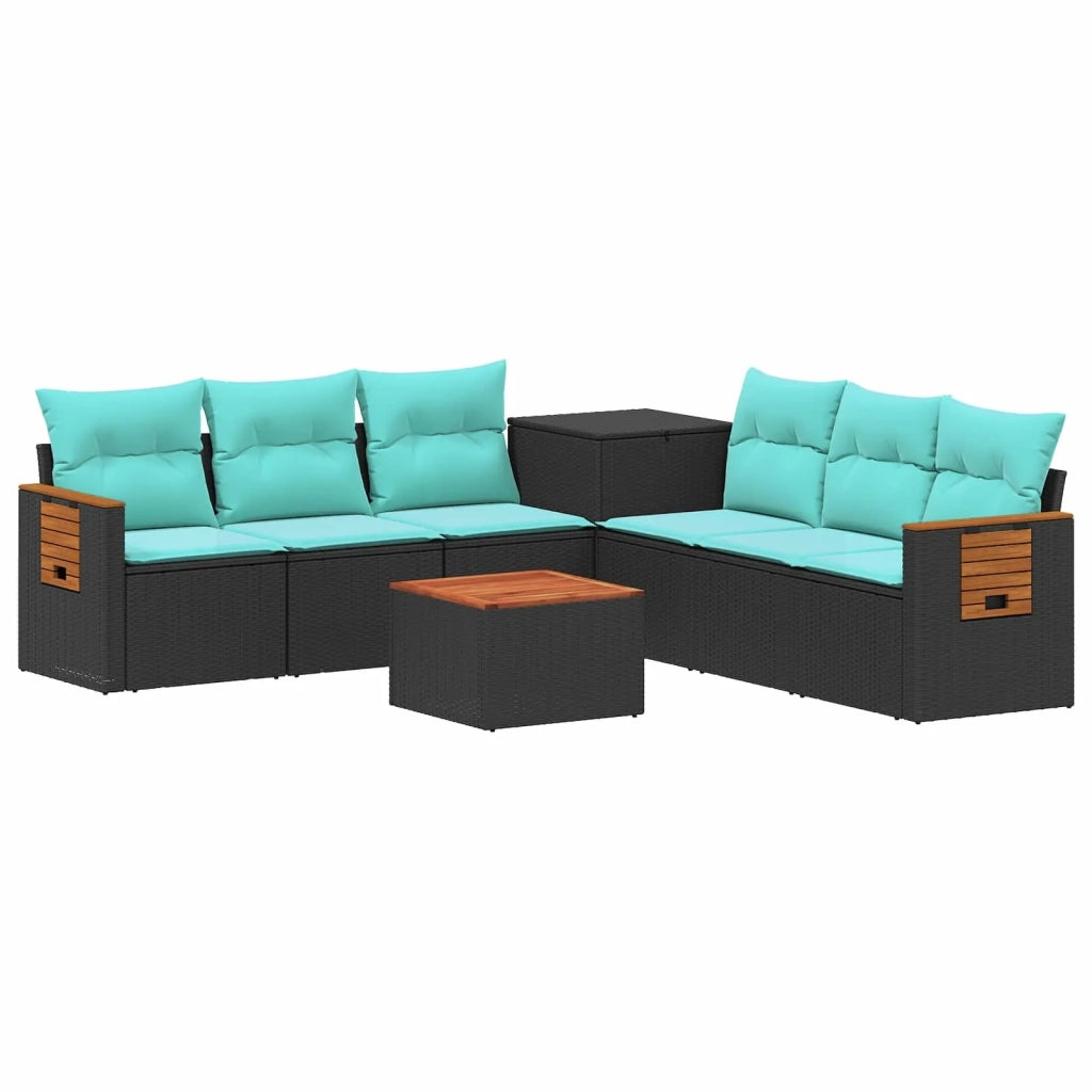 Set di divani 8 pz Nero e Blu Rattan sintetico e Acciaio 3448586