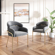 Sedie da pranzo set da 2 con design ergonomico e gambe in metallo per sala da pranzo e soggiorno in velluto grigio