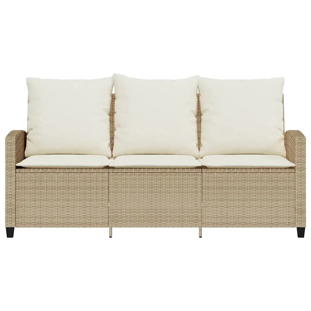 Divano Giardino 3 Posti con Cuscini e Tavolo Beige Polyrattan
