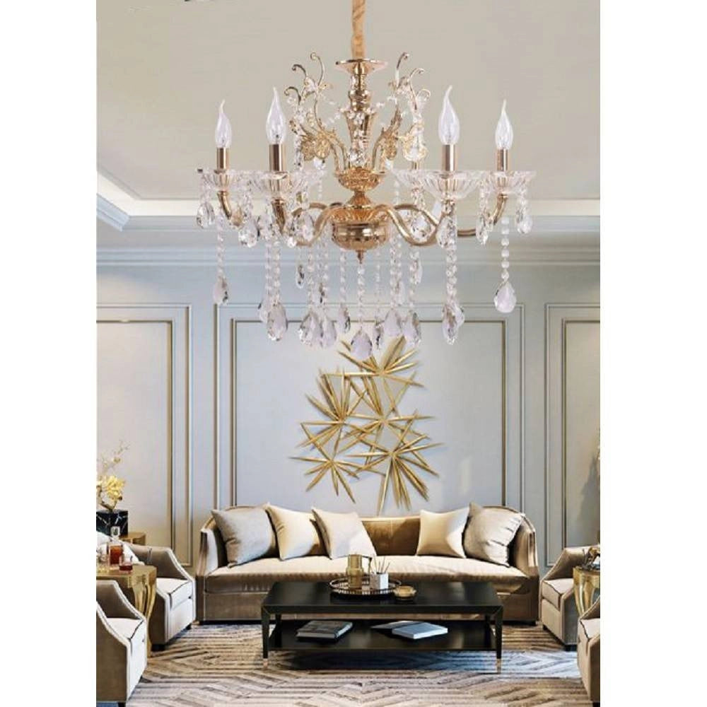Trade Shop - Lampadario Soffitto 6 Bracci Sospensione Plafoniera Sfere Cristalli Pendenti A18 -