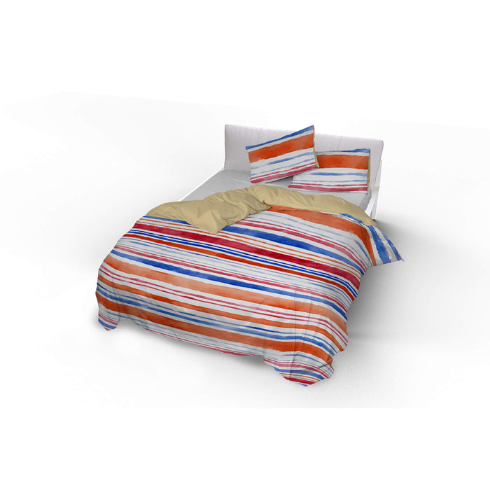 Copripiumino Matrimoniale con Stampa sul Sacco e Federe Doubleface Strisce