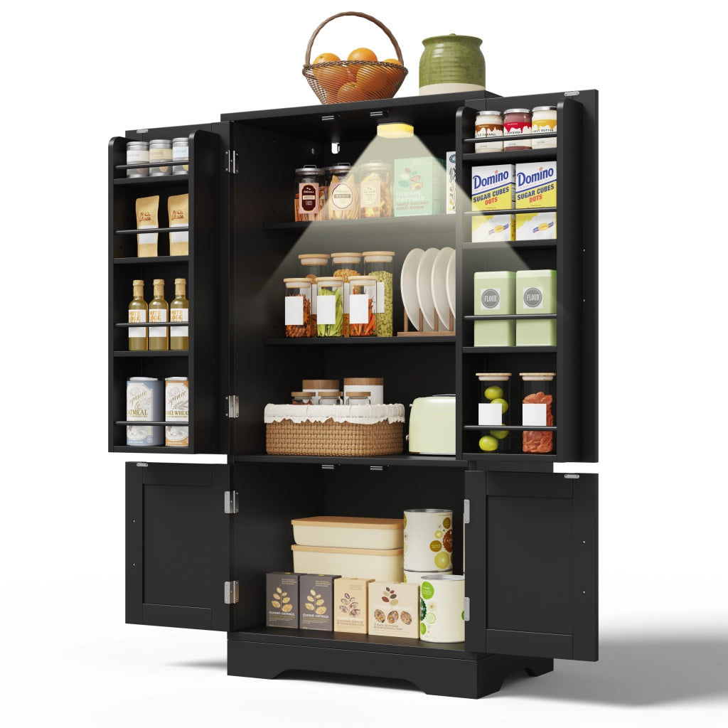Armadio contenitore da cucina 120x60x40 cm in MDF nero con luce LED a sensore