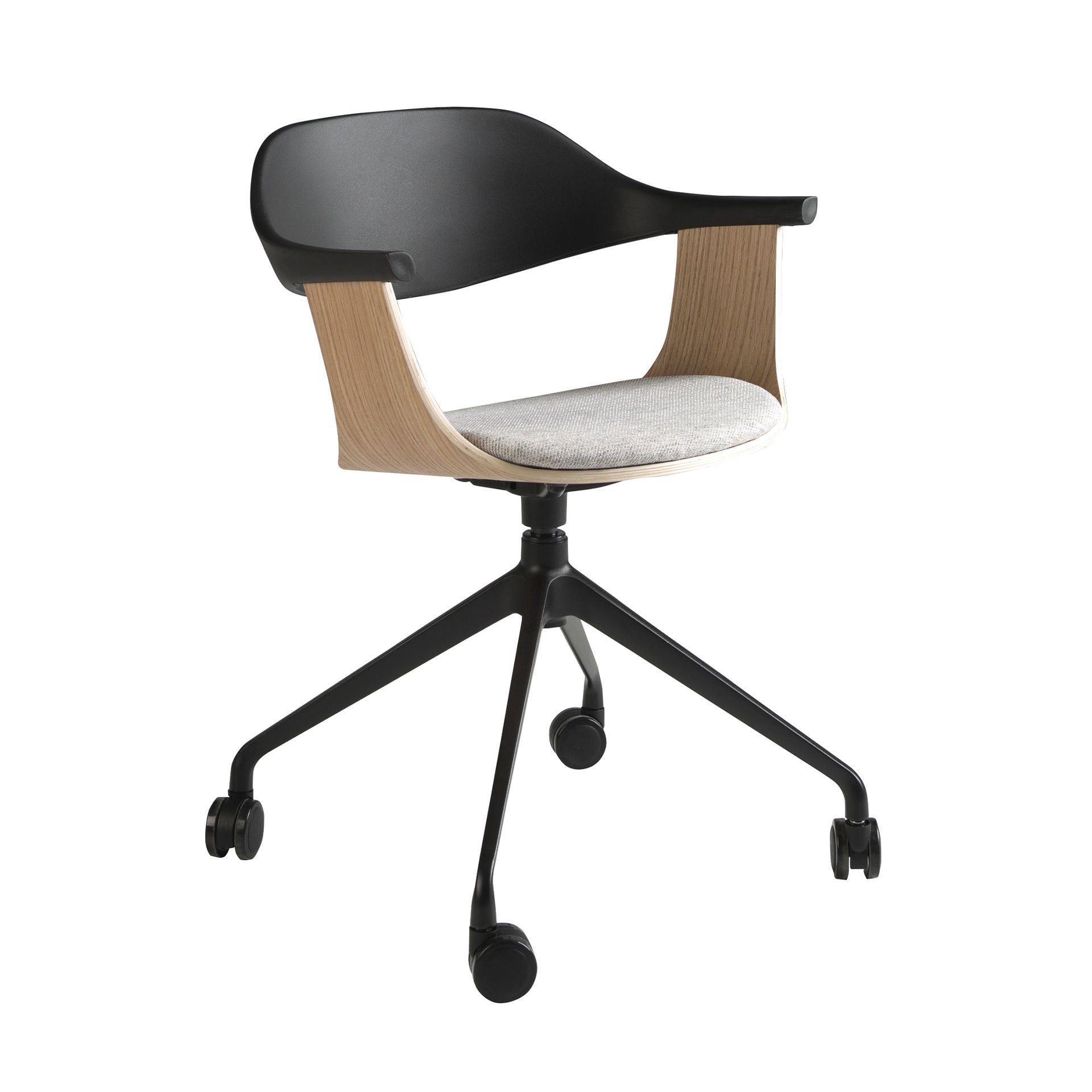 Sedia girevole da ufficio in tessuto grigio chiaro e pvc nero