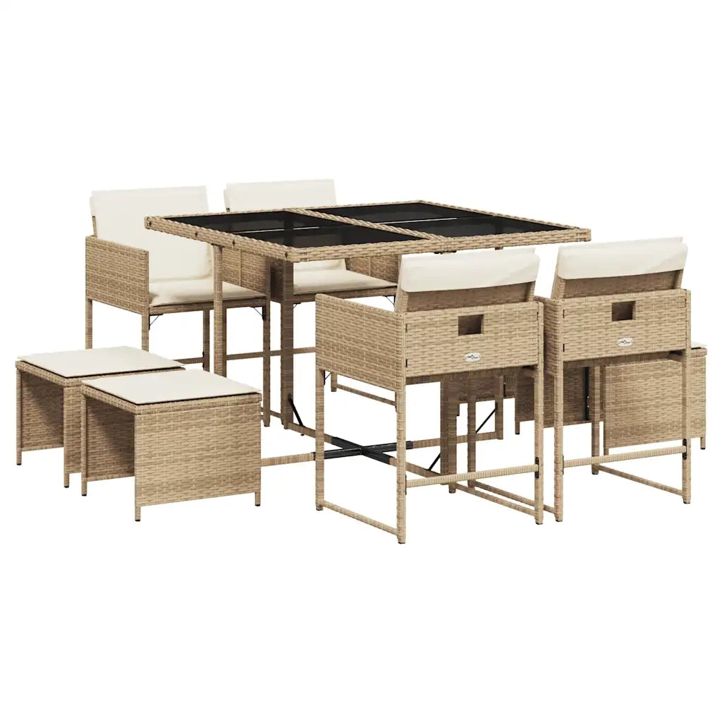 Set da Pranzo da Giardino 9 pz con Cuscini Beige in Polyrattan 3211318