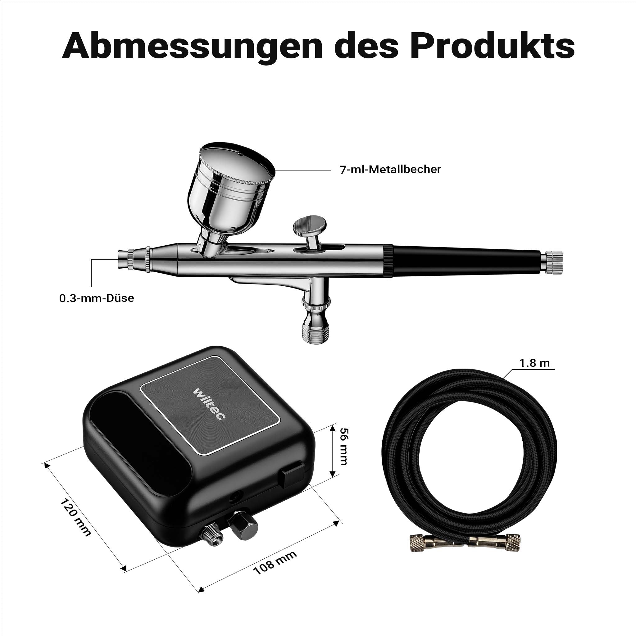 HS-A10K Set con compressore, pistola aerografo, ugello 0,3 mm, motore 12 V, pressione max 2,8 bar, per modellismo, tatuaggi, nail art, airbrush