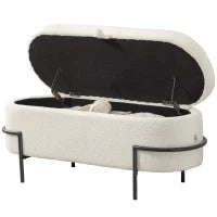 Panca contenitore imbottita, con rivestimento in fleece e struttura in metallo, Bianco crema