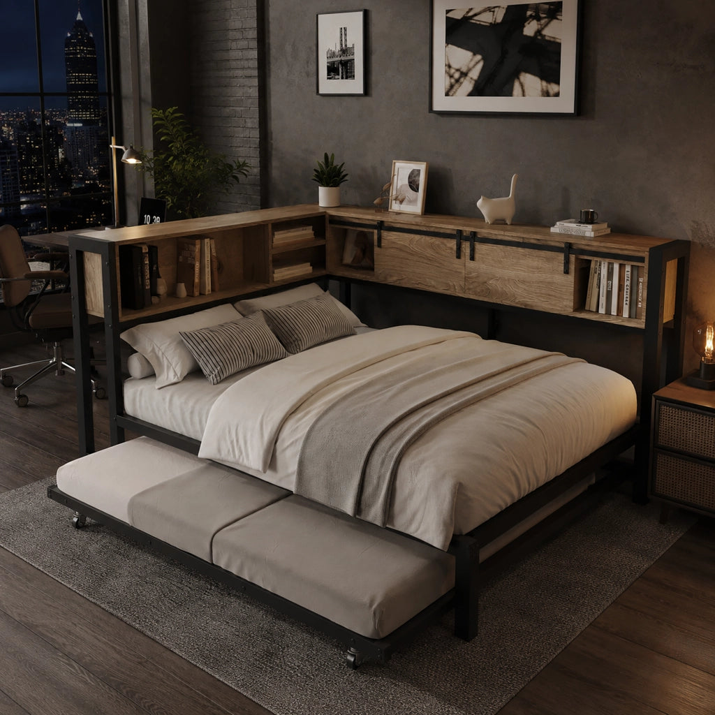 letto metallo legno nero naturale 120 x 200 cm