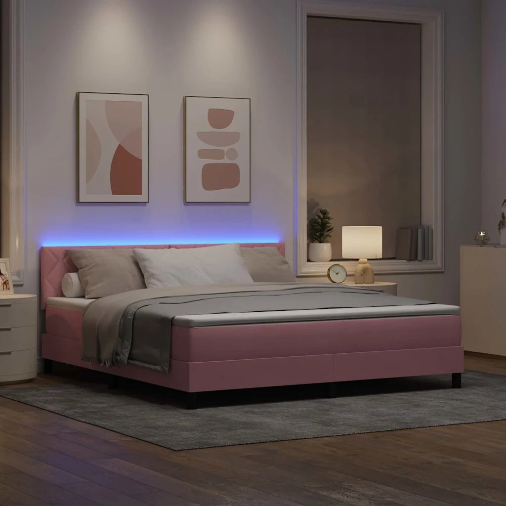 Letto a Sorgente LED con materasso Rosa 180 x 200 cm Velluto 3342739