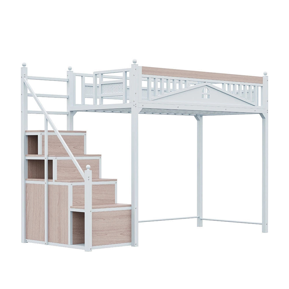 Letto a soppalco per bambini - Xylo - 90x200 cm - Bianco - Scala intercambiabile sinistra/destra con casiers di sicurezza