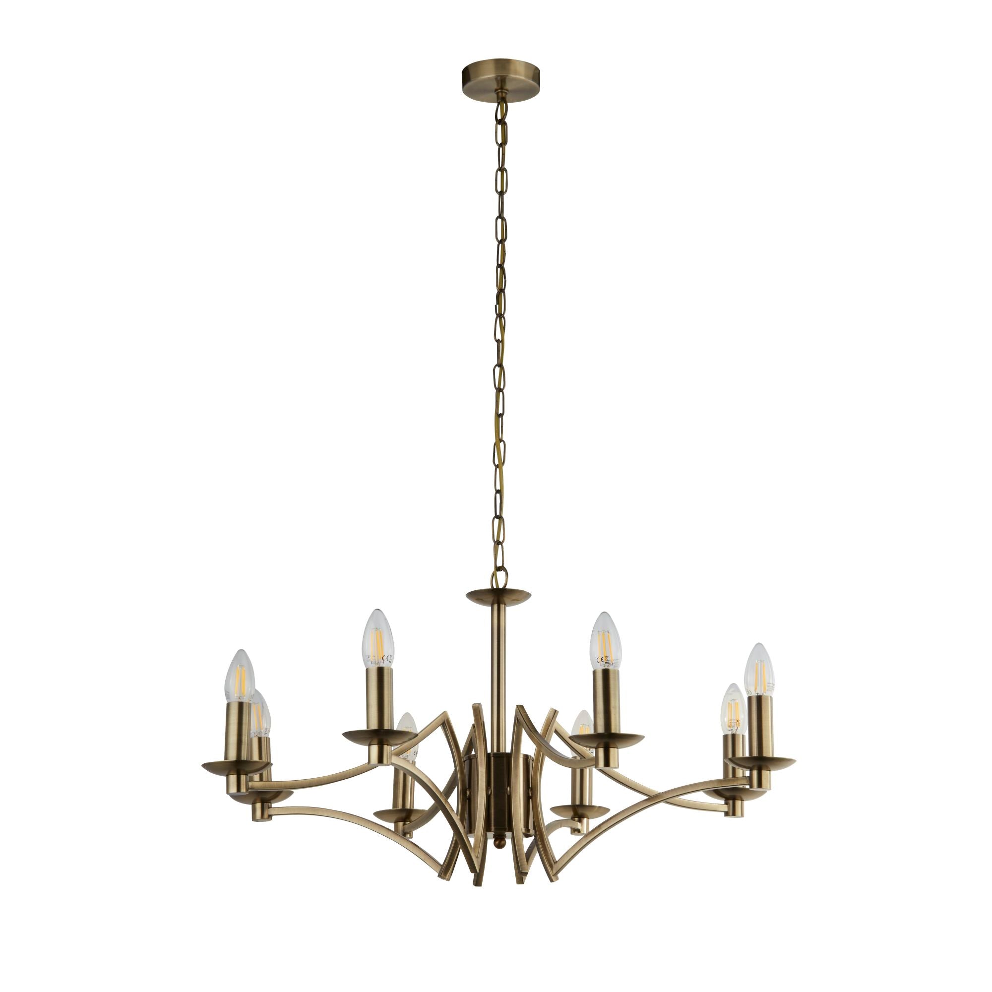 Lampadario Industrial-Nordico Ascot Acciaio Ottone 8 Luci E14