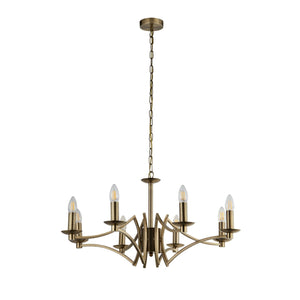 Lampadario Industrial-Nordico Ascot Acciaio Ottone 8 Luci E14