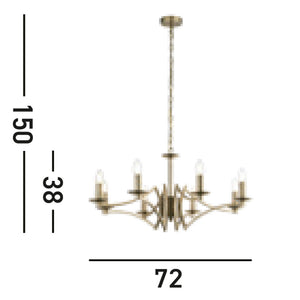 Lampadario Industrial-Nordico Ascot Acciaio Ottone 8 Luci E14