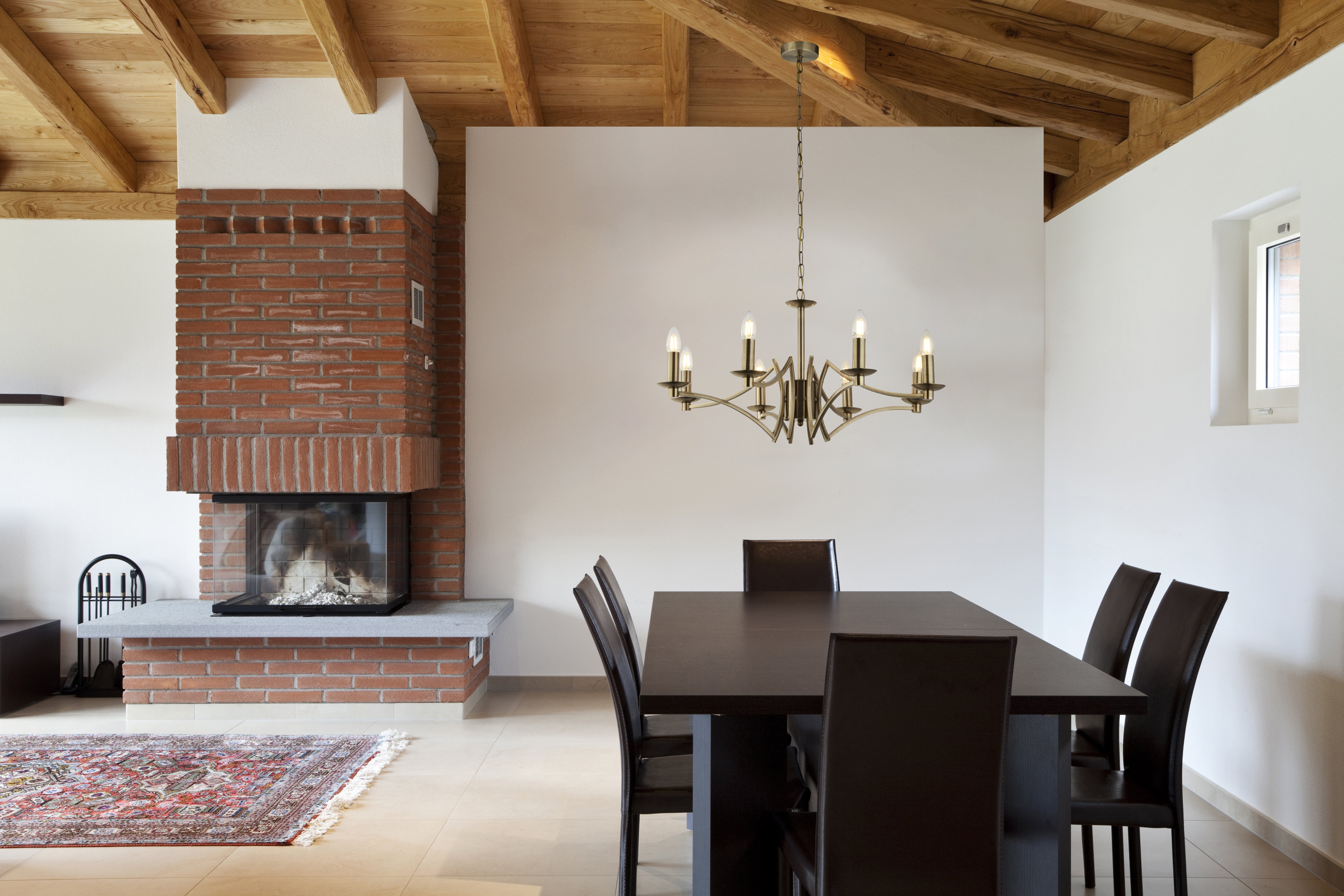 Lampadario Industrial-Nordico Ascot Acciaio Ottone 8 Luci E14